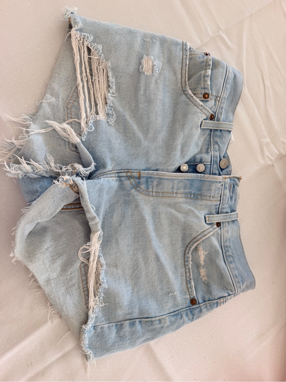 Light Blue Distressed Denim Jean Shorts - Casual High-Rise
